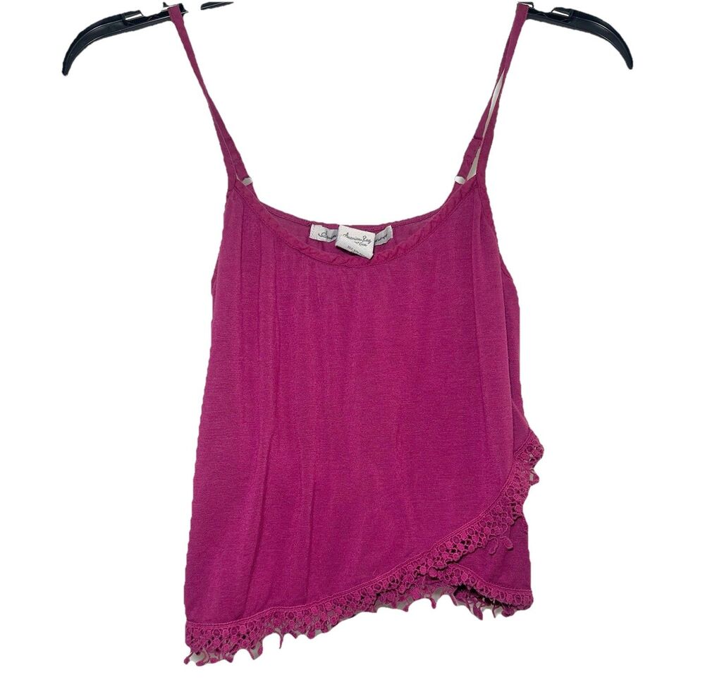 American Rag Pink Boho Tank Top Lace Trim Tassel Hem Flowy Junior Small